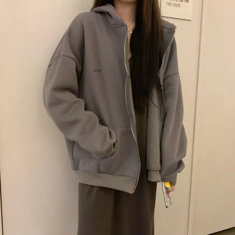 Casual Solid Zip Up Hooded