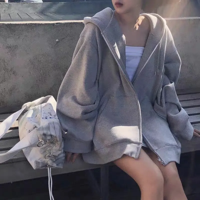 Casual Solid Zip Up Hooded
