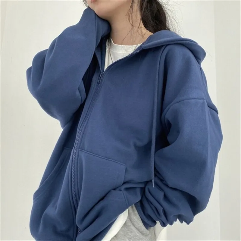 Casual Solid Zip Up Hooded