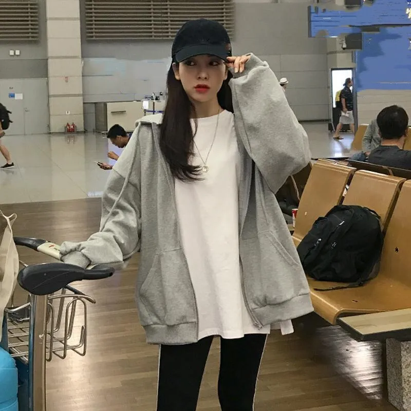 Casual Solid Zip Up Hooded