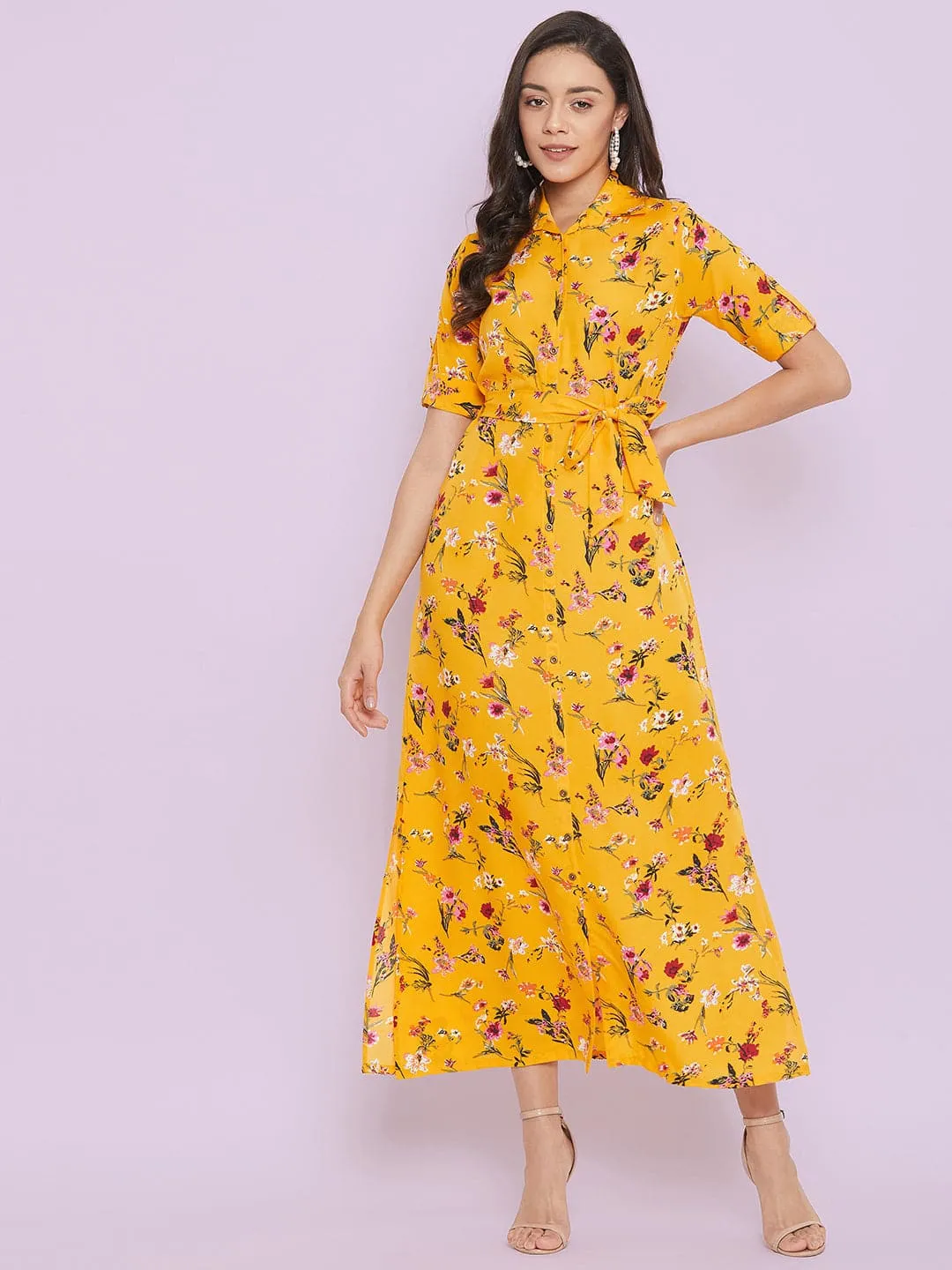 Collar Buttoned Down Shirt Maxi Dress