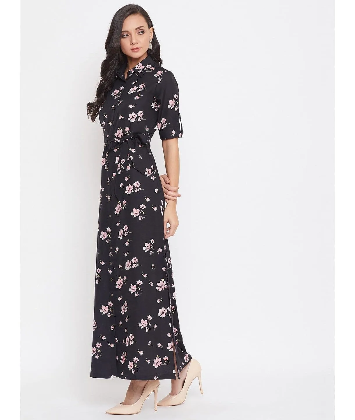 Collar Buttoned Down Shirt Maxi Dress