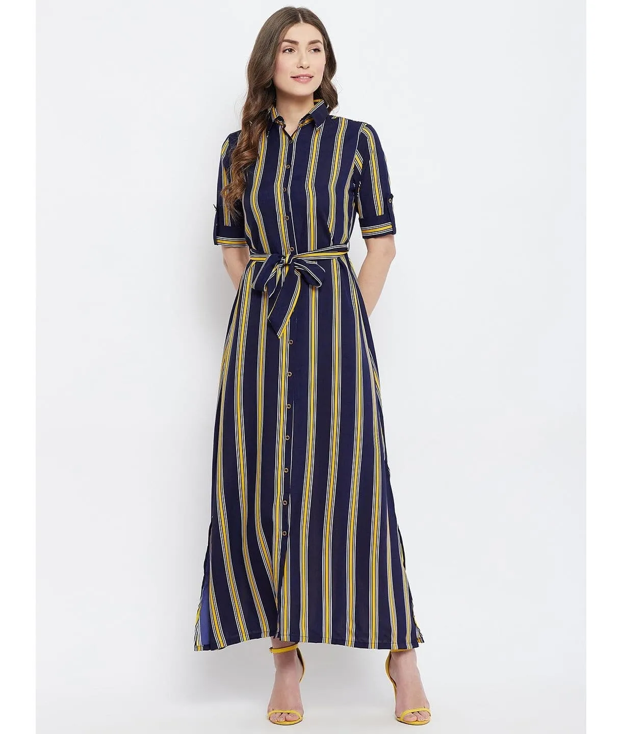 Collar Buttoned Down Shirt Maxi Dress