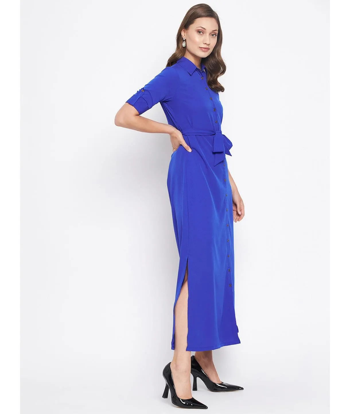 Collar Buttoned Down Shirt Maxi Dress
