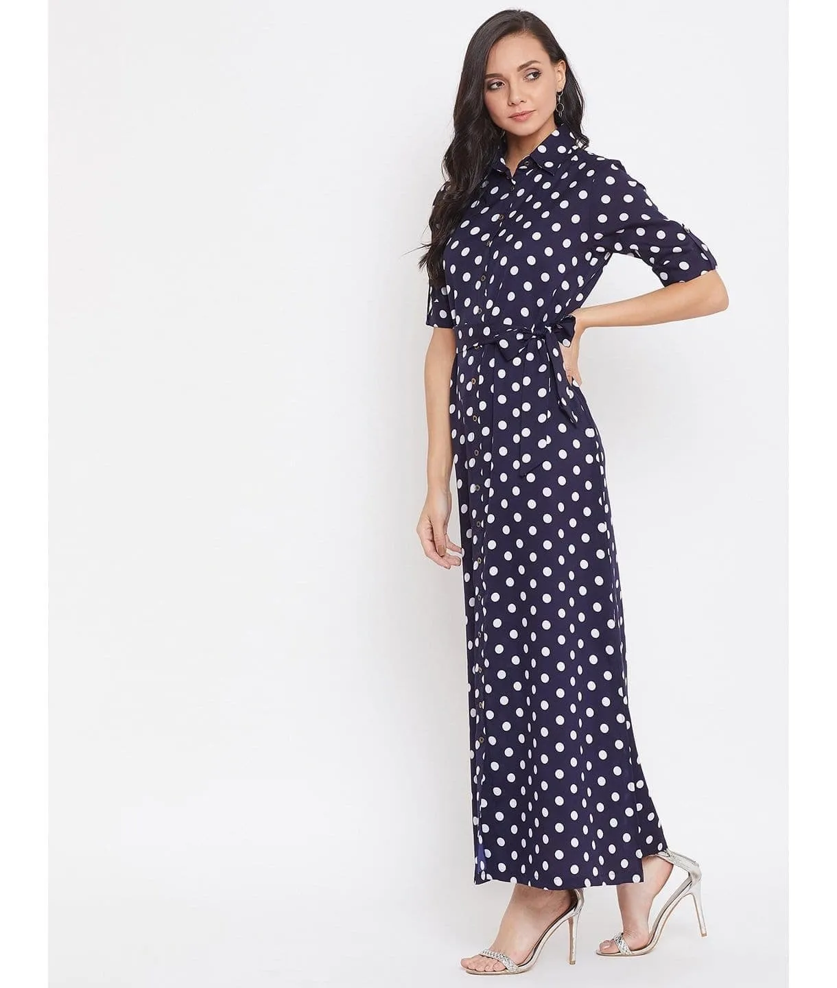Collar Buttoned Down Shirt Maxi Dress