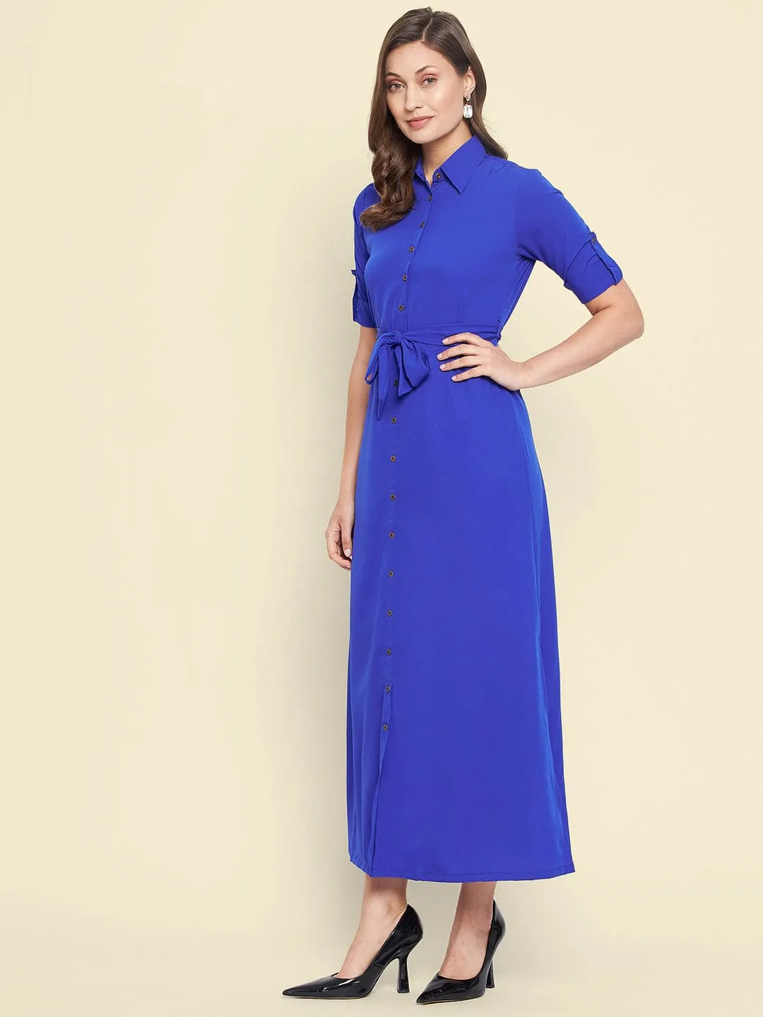 Collar Buttoned Down Shirt Maxi Dress