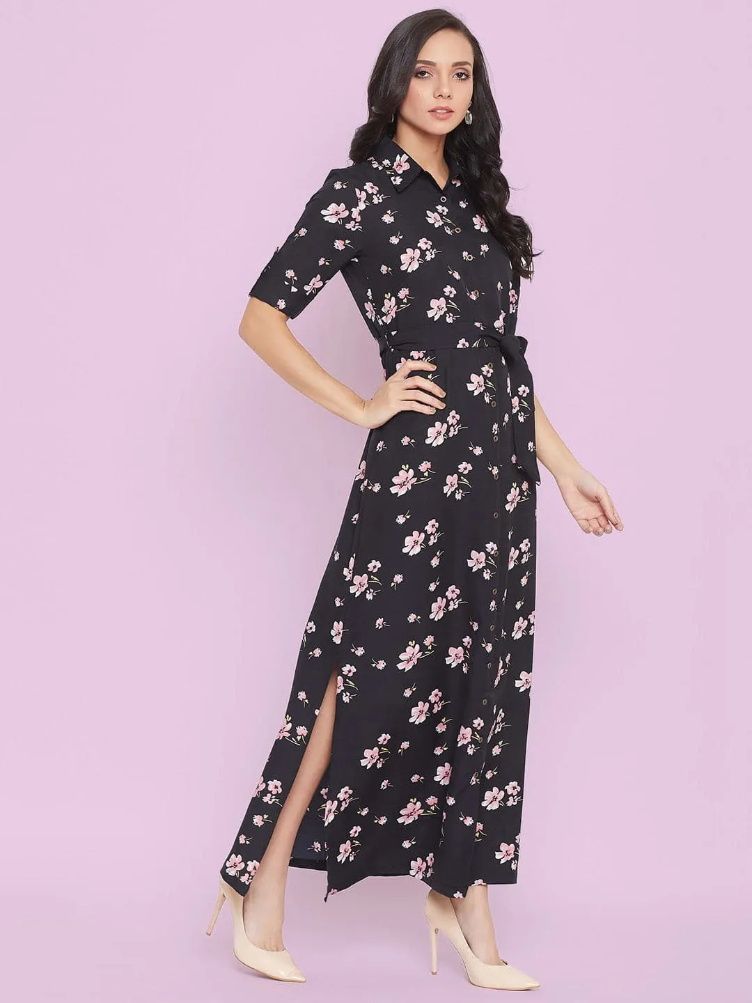 Collar Buttoned Down Shirt Maxi Dress
