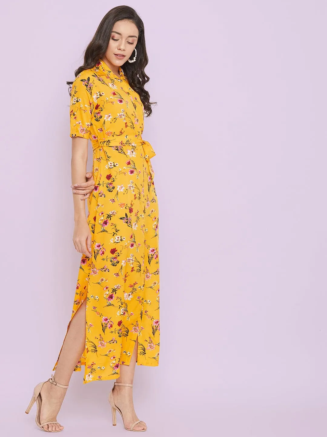 Collar Buttoned Down Shirt Maxi Dress