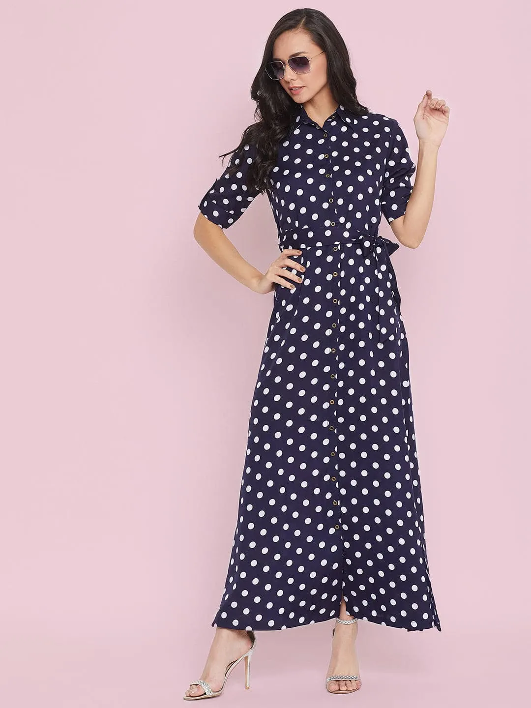Collar Buttoned Down Shirt Maxi Dress