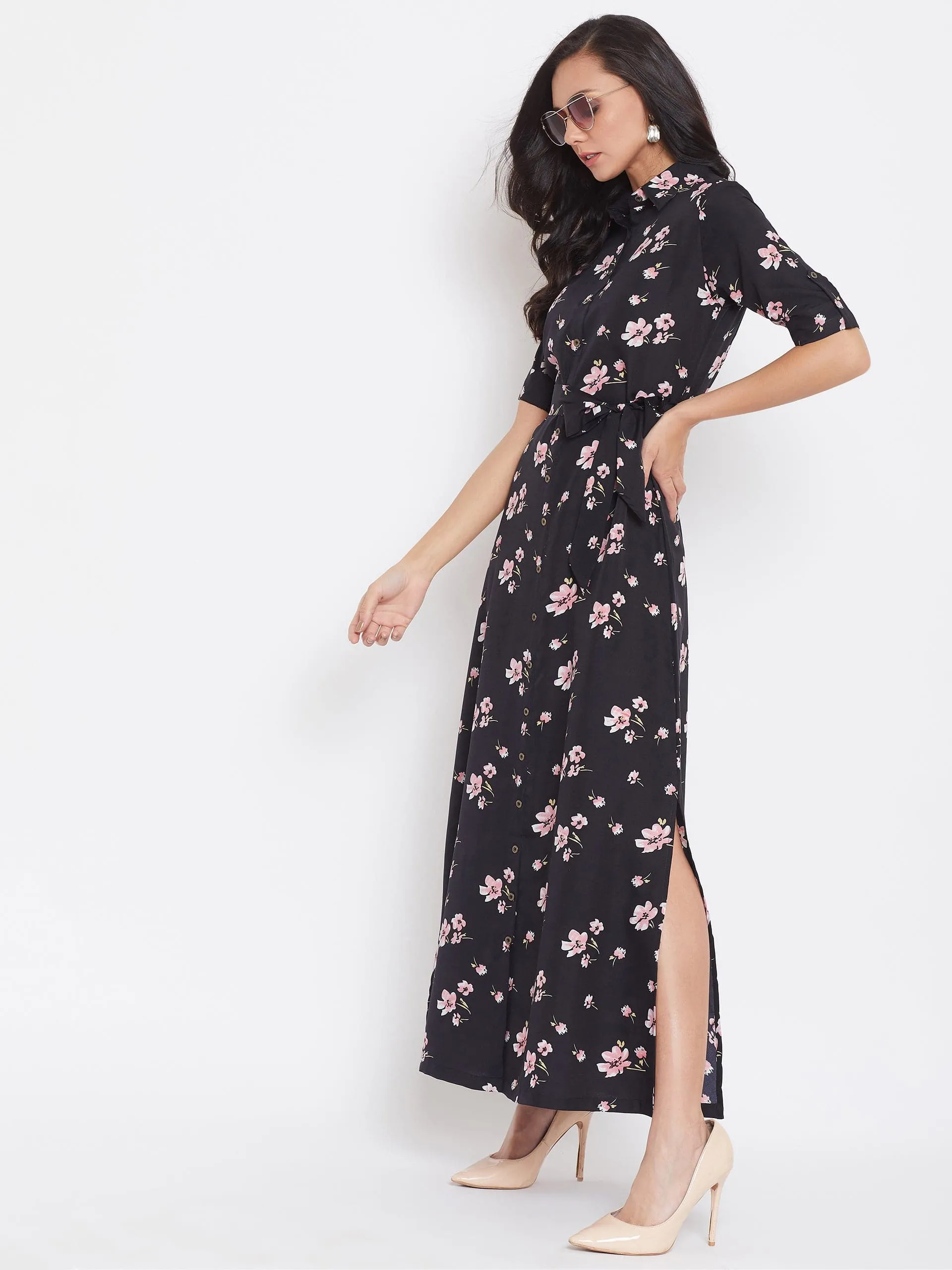 Collar Buttoned Down Shirt Maxi Dress
