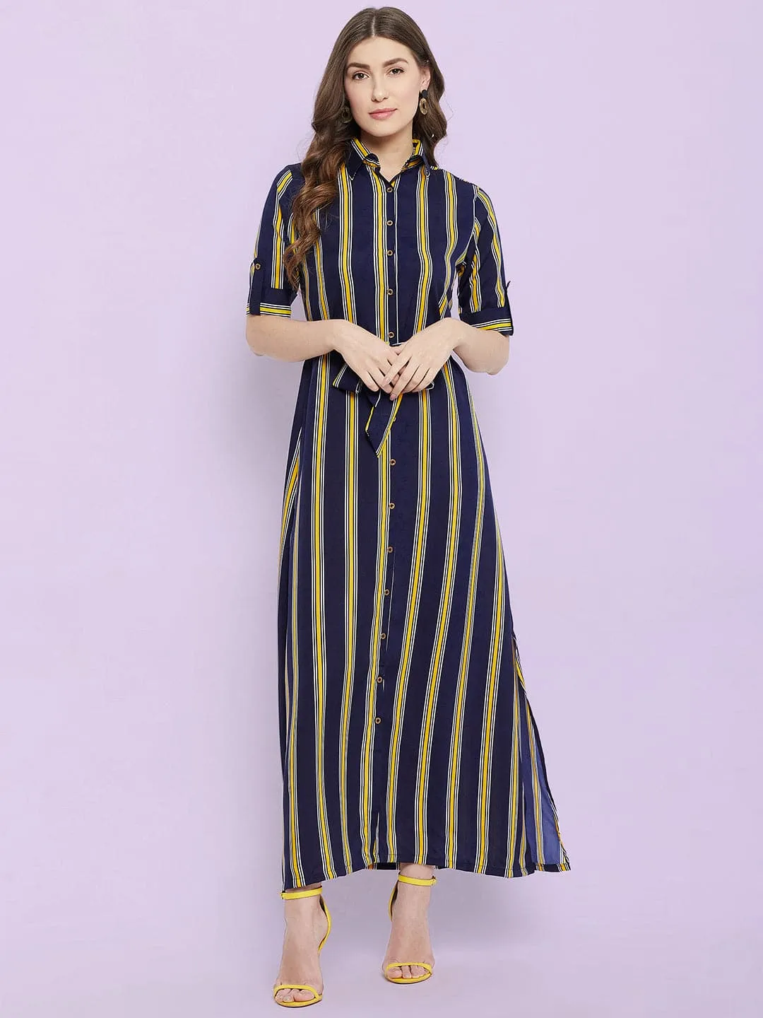 Collar Buttoned Down Shirt Maxi Dress