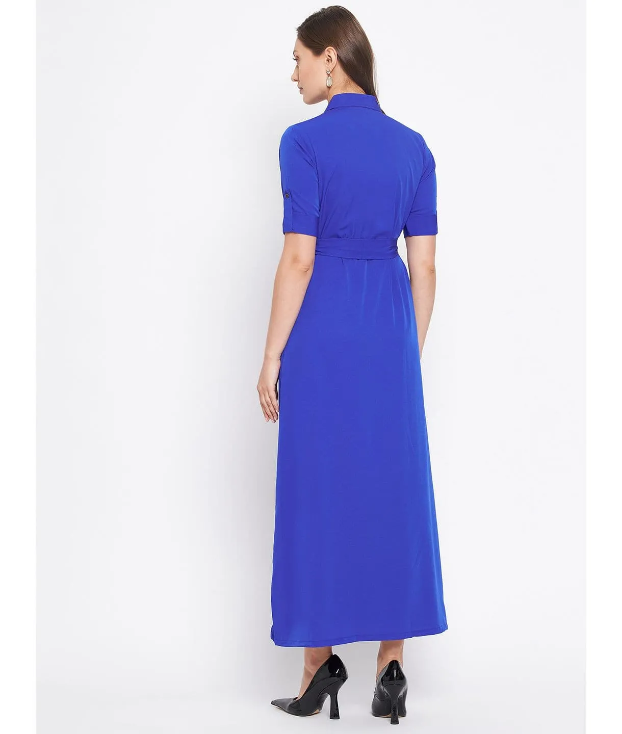 Collar Buttoned Down Shirt Maxi Dress