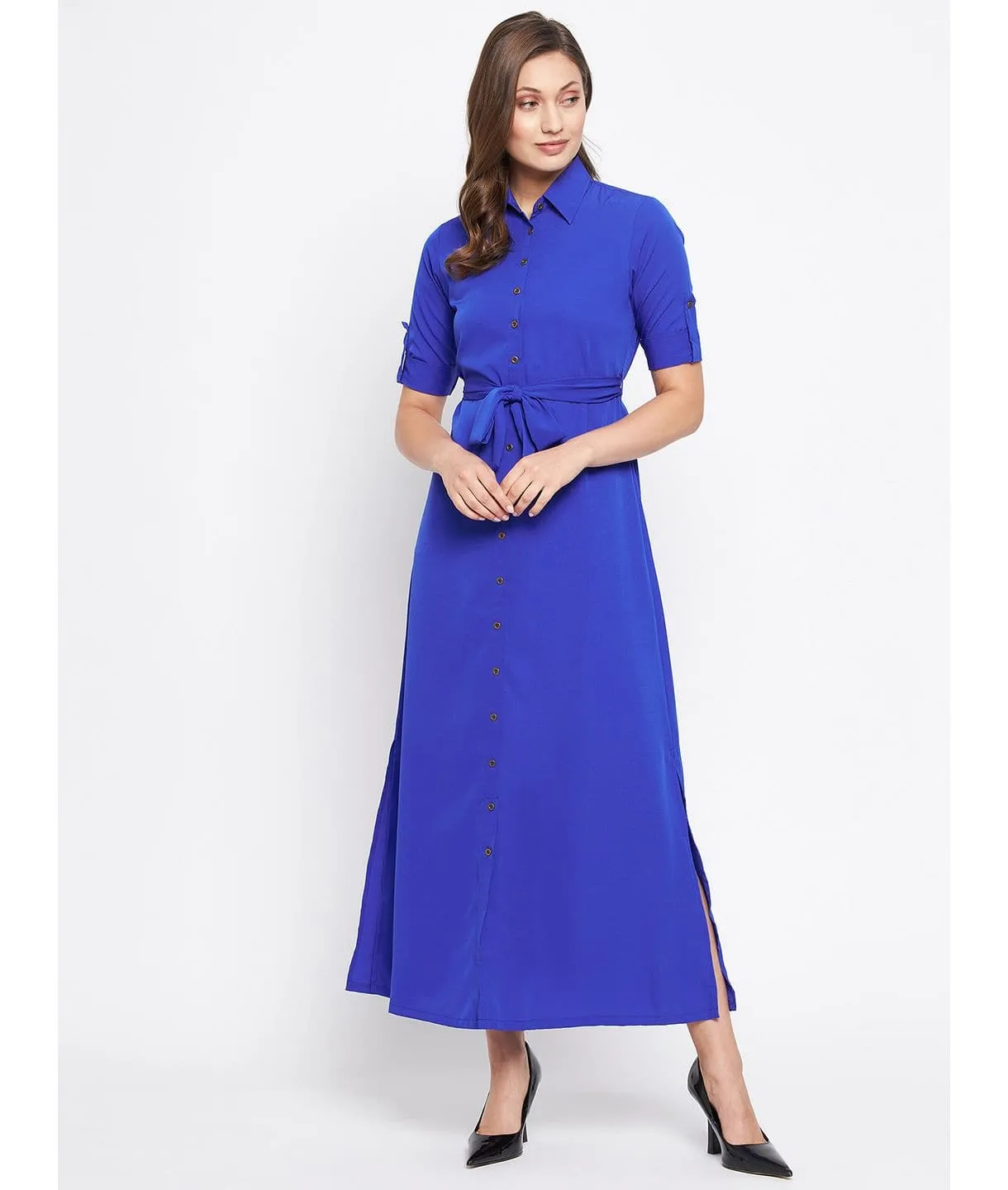Collar Buttoned Down Shirt Maxi Dress