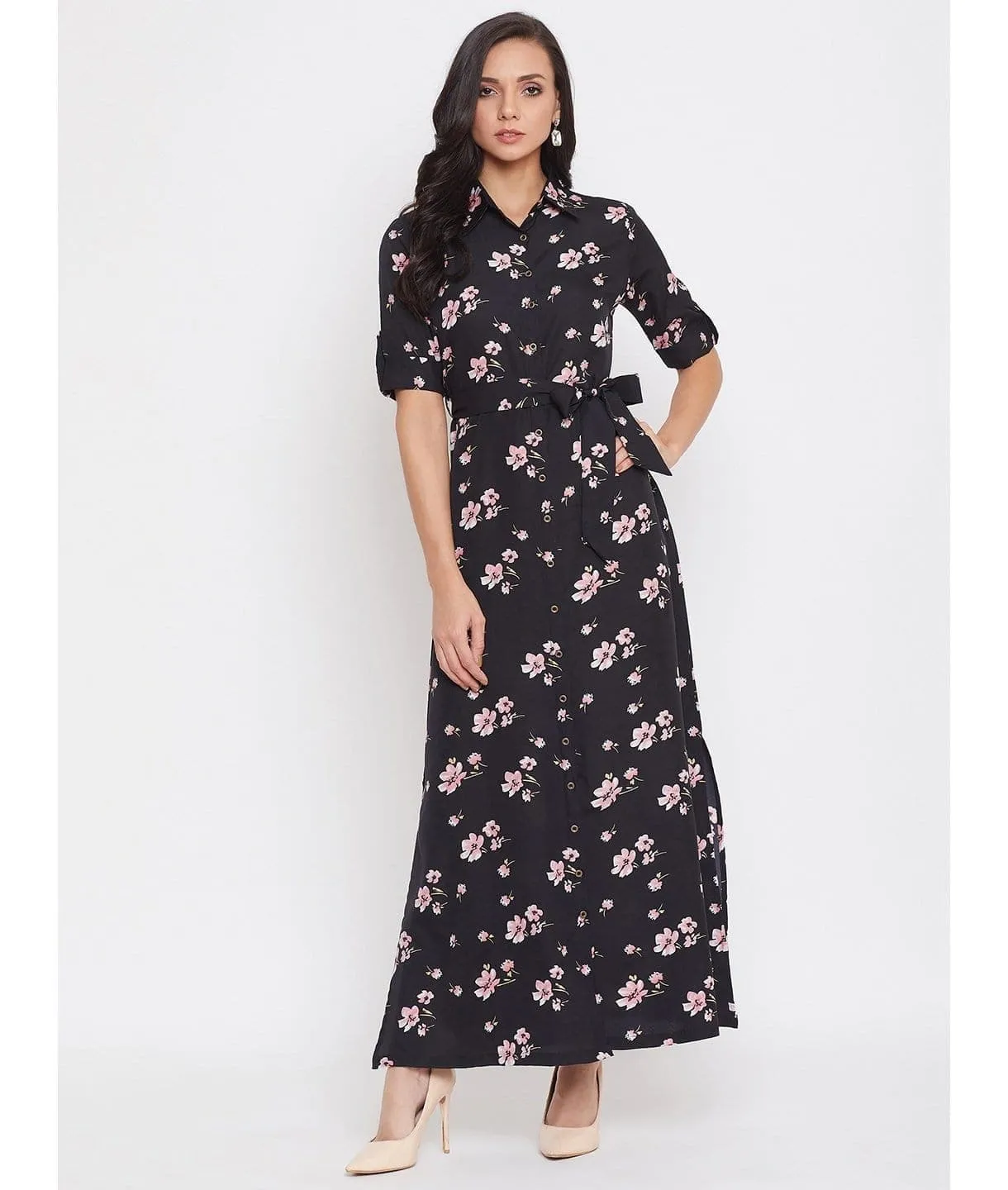 Collar Buttoned Down Shirt Maxi Dress