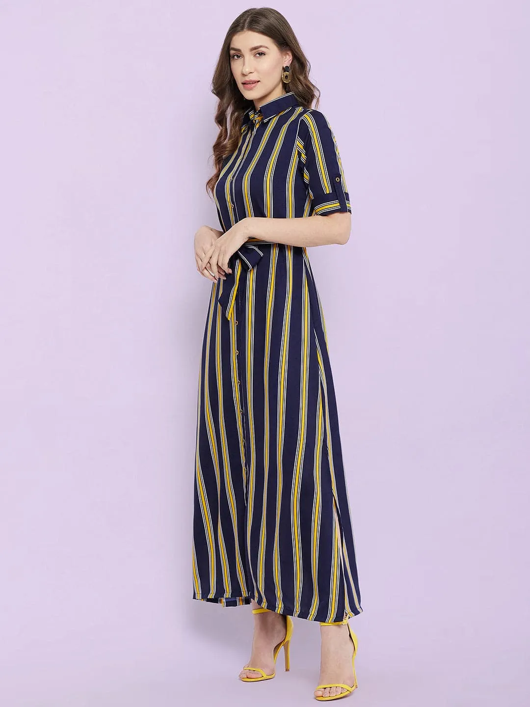 Collar Buttoned Down Shirt Maxi Dress