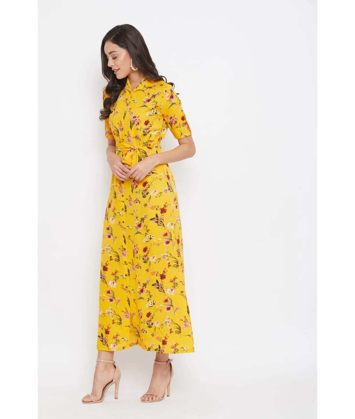 Collar Buttoned Down Shirt Maxi Dress