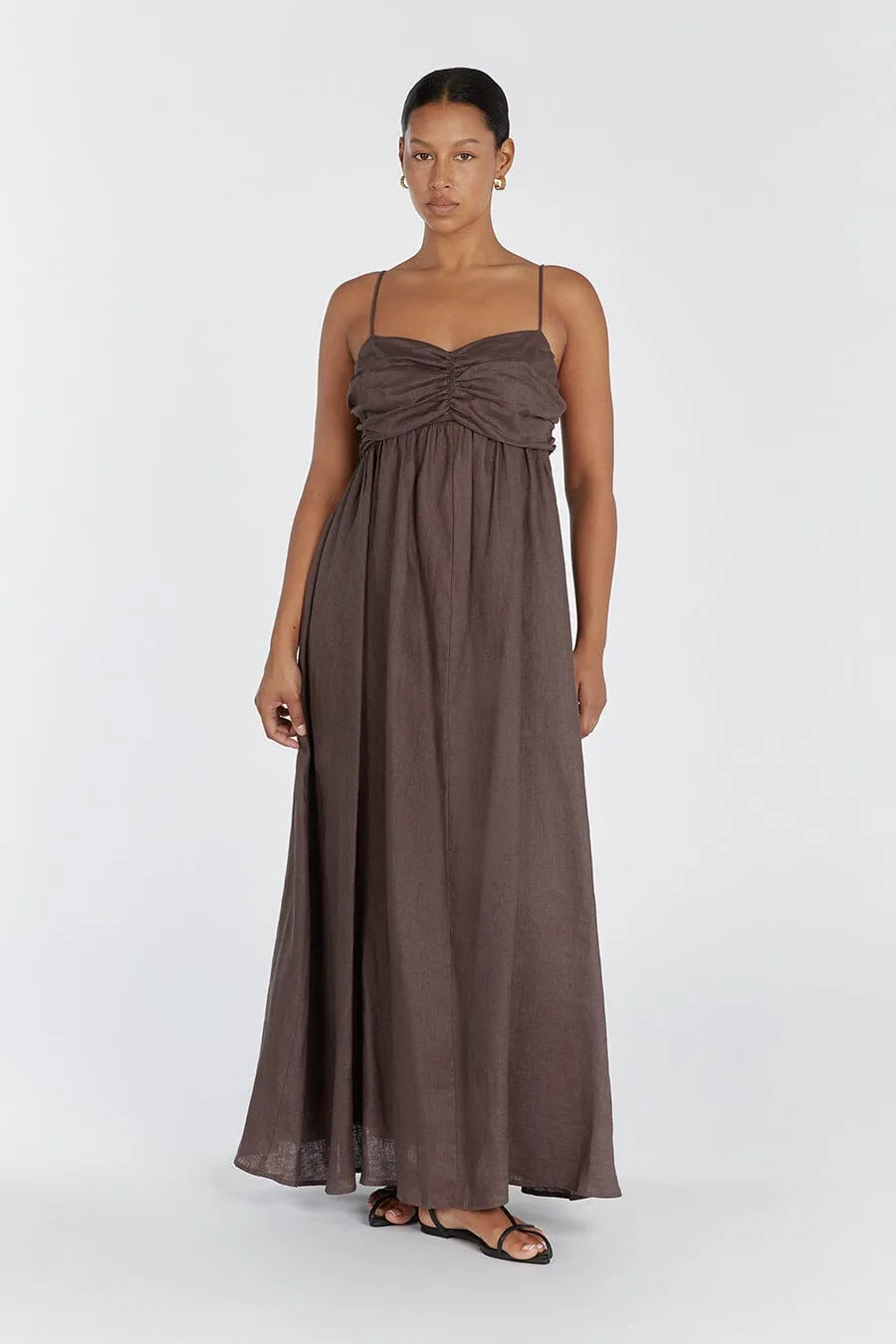 DALLAS CHOCOLATE LINEN MAXI DRESS