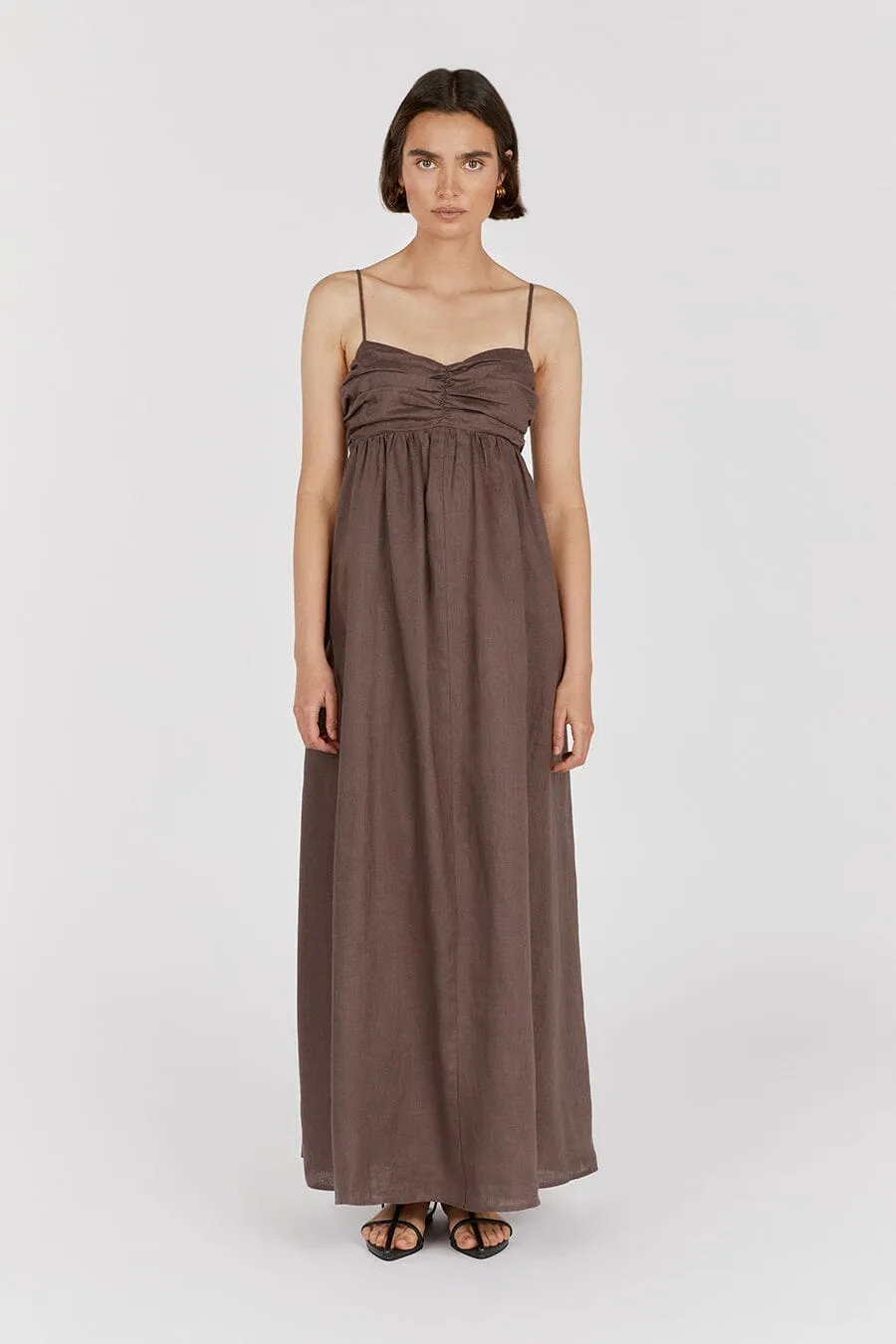 DALLAS CHOCOLATE LINEN MAXI DRESS
