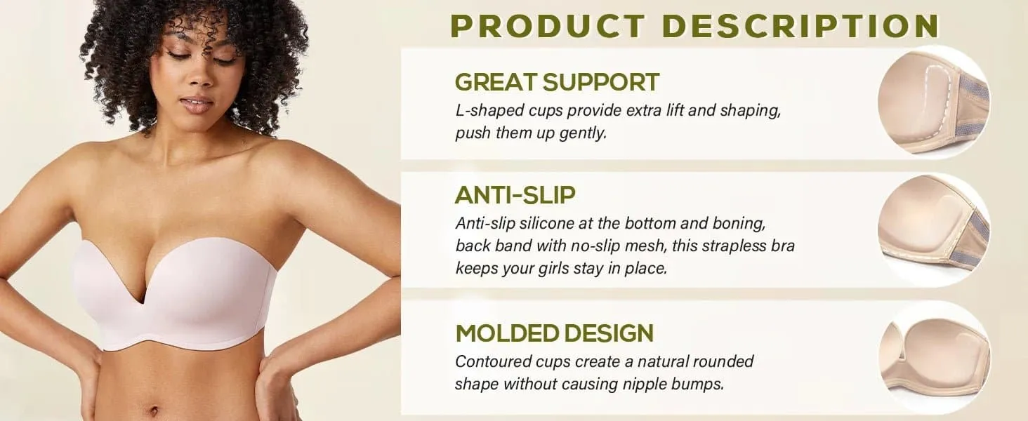 Delimira Seamless Silicone Bands Strapless Bra Plus Size