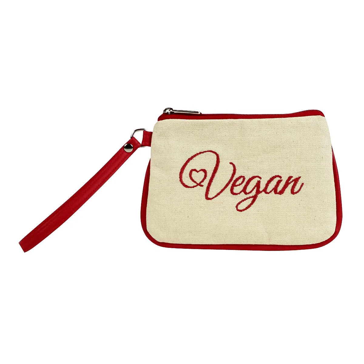 Embroidered Canvas Vegan Script Wristlet (Multicolored)