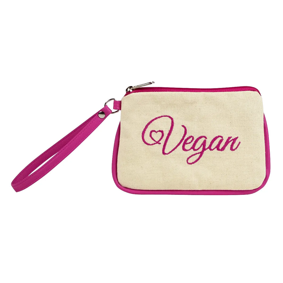 Embroidered Canvas Vegan Script Wristlet (Multicolored)