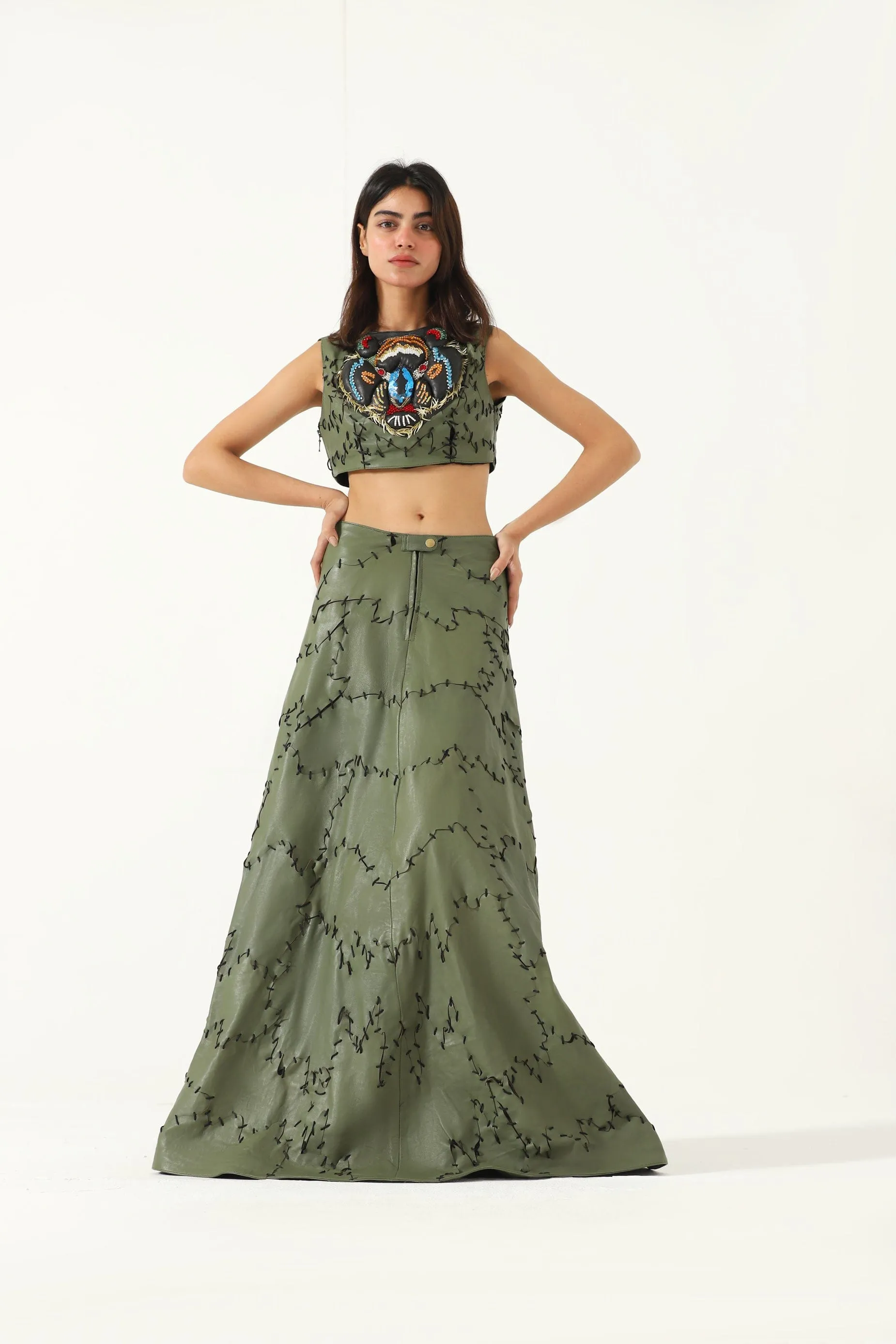 EMBROIDERED LEATHER TOP