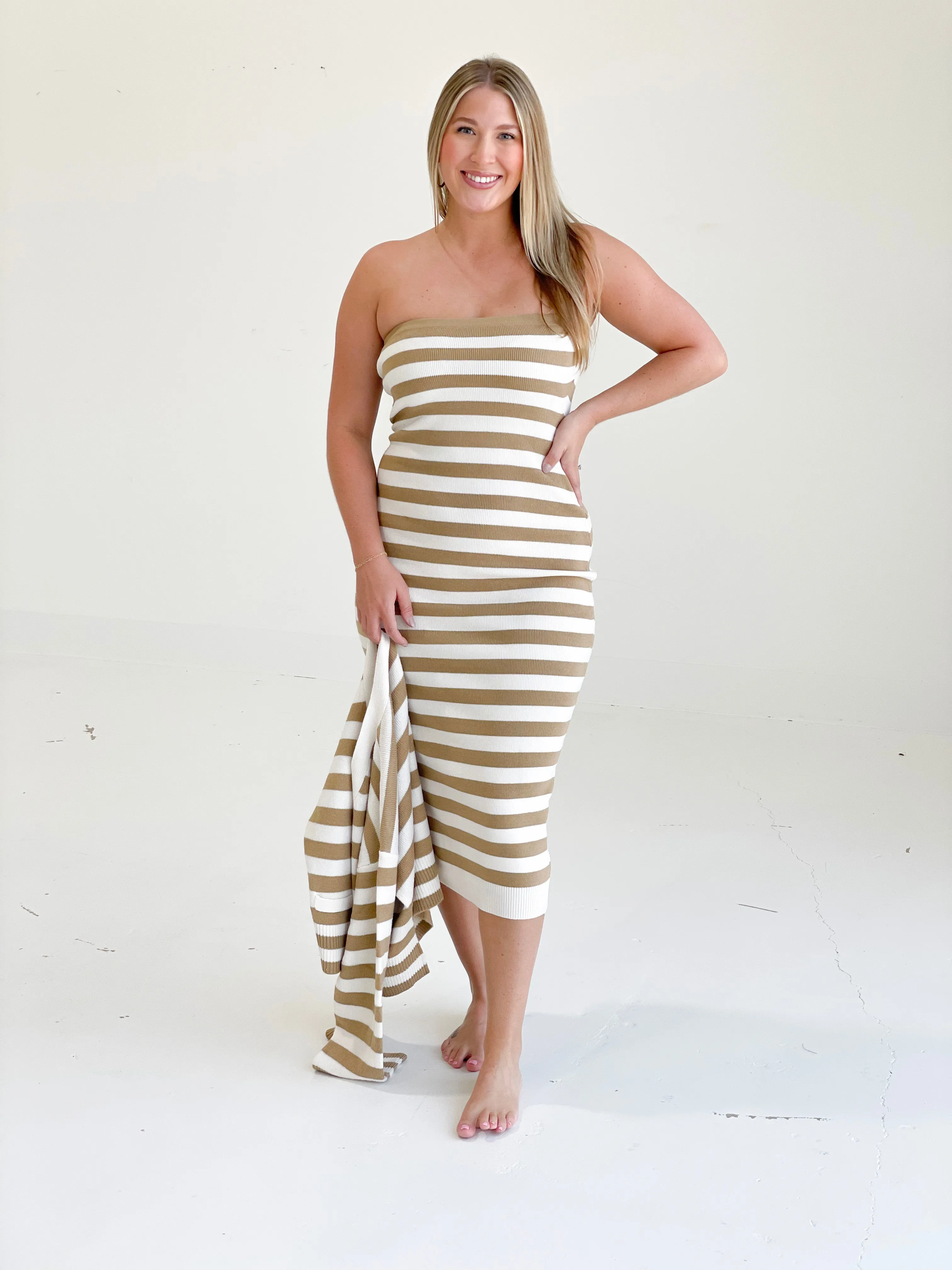 Falling For Nantucket Midi Dress - Khaki