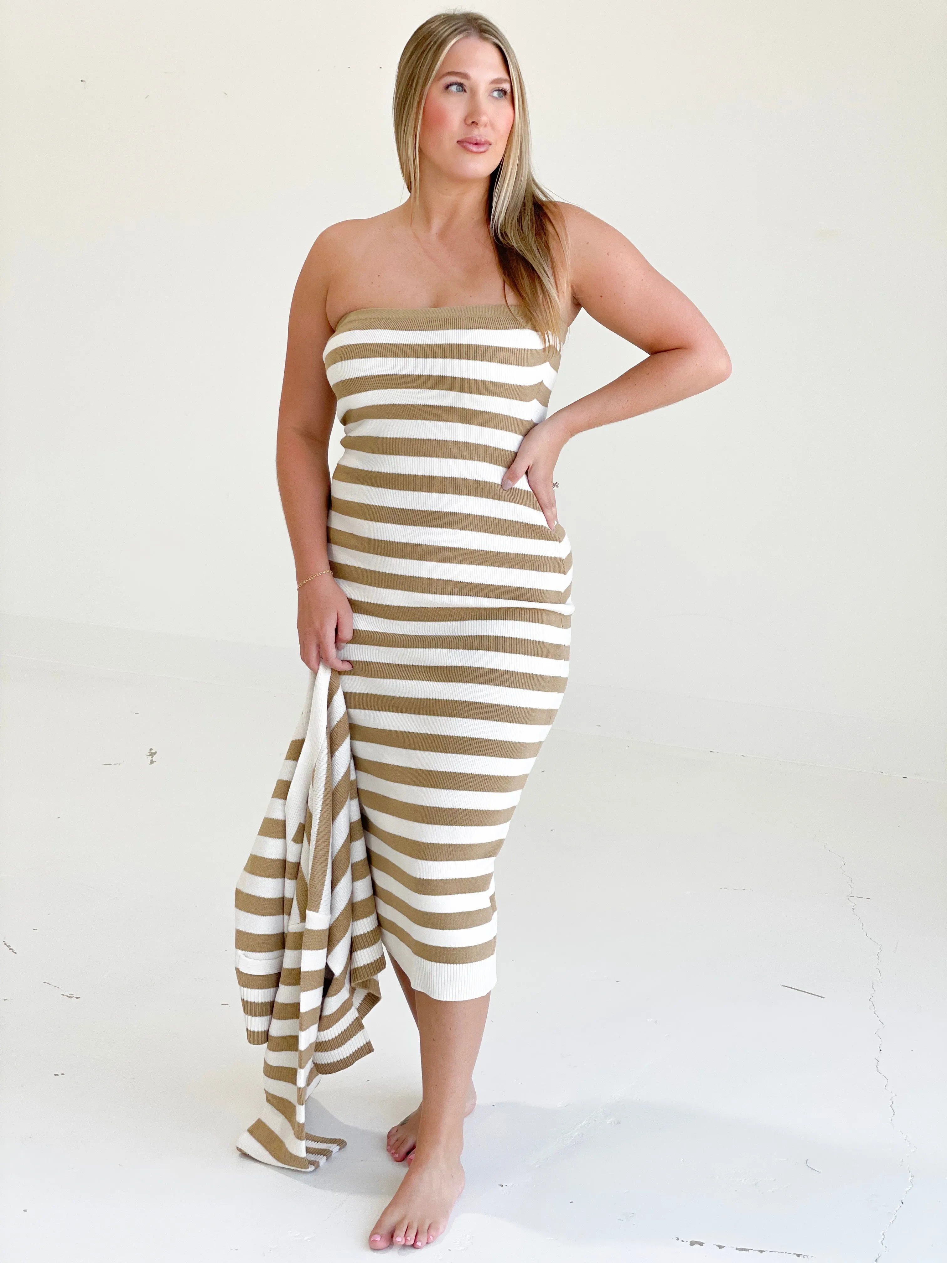 Falling For Nantucket Midi Dress - Khaki