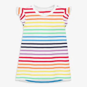 Flutter sleeve tee in double rainbow stripe