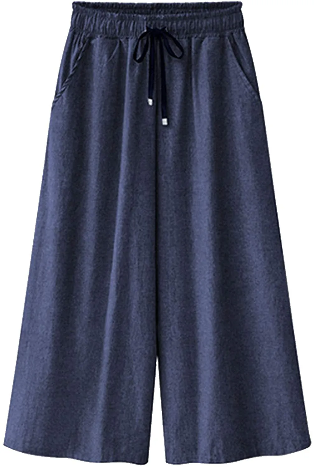Flygo Womens Casual Loose Wide Leg Capri Jean