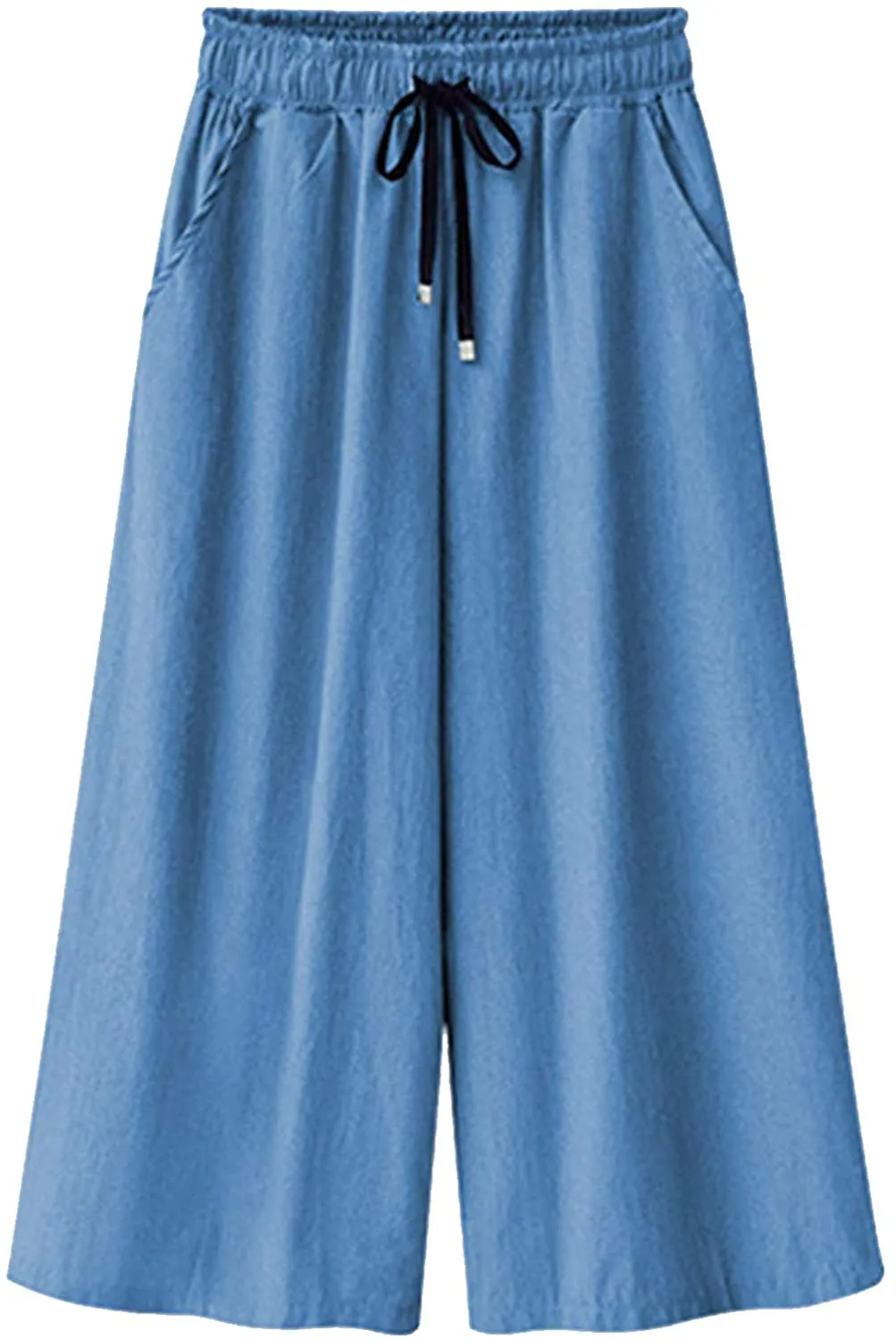 Flygo Womens Casual Loose Wide Leg Capri Jean