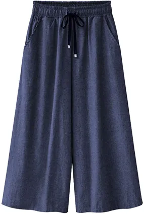 Flygo Womens Casual Loose Wide Leg Capri Jean