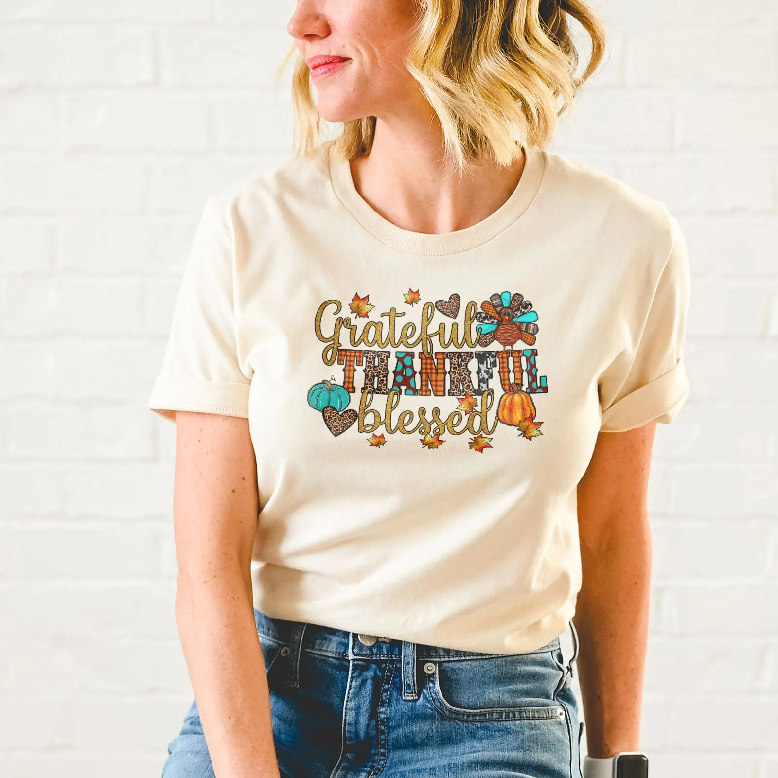 Grateful Thankful Blessed Thanksgiving Tee