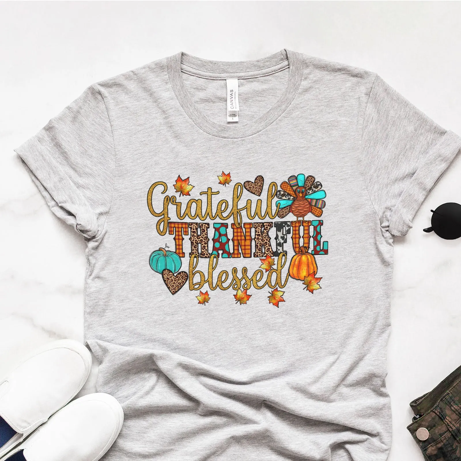 Grateful Thankful Blessed Thanksgiving Tee