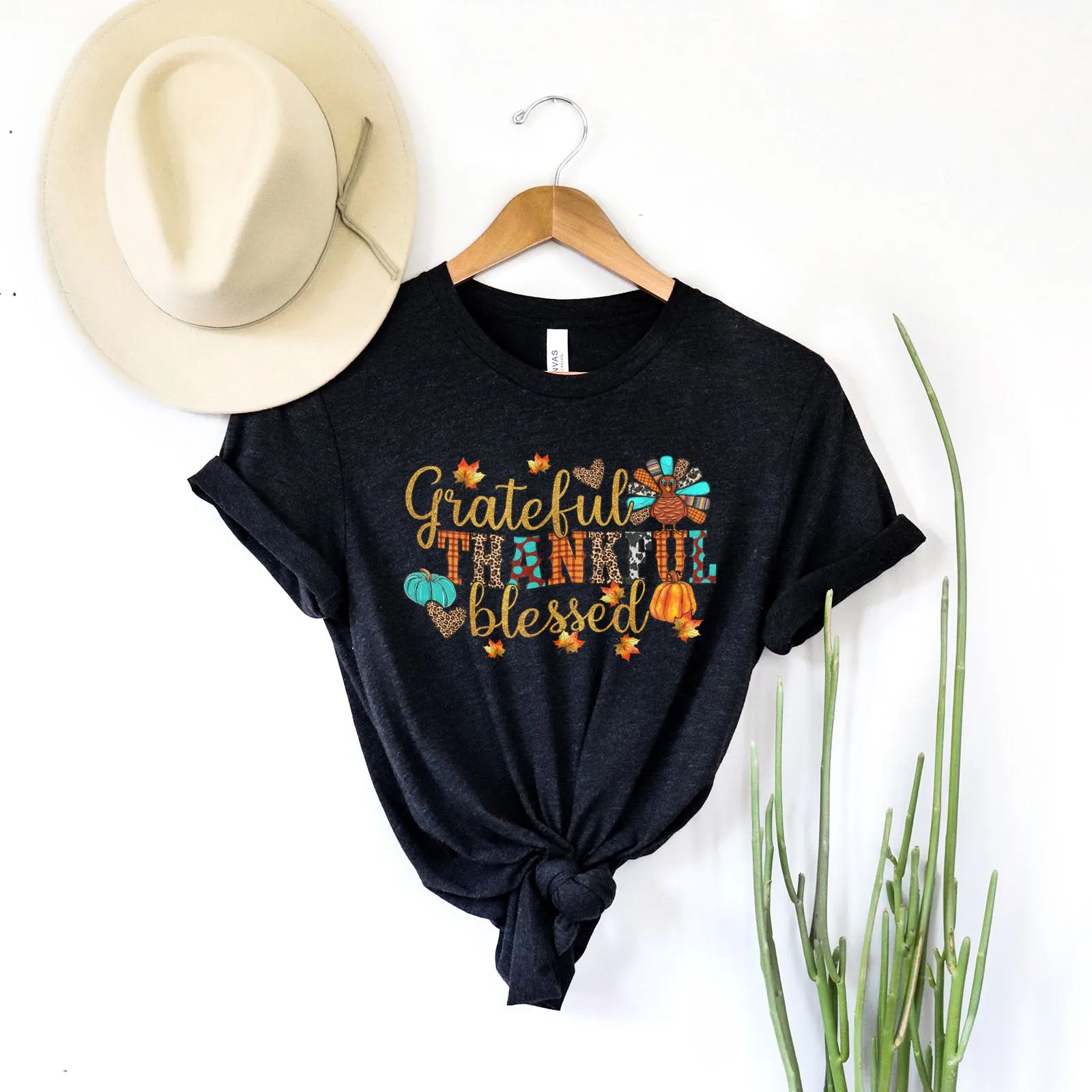 Grateful Thankful Blessed Thanksgiving Tee