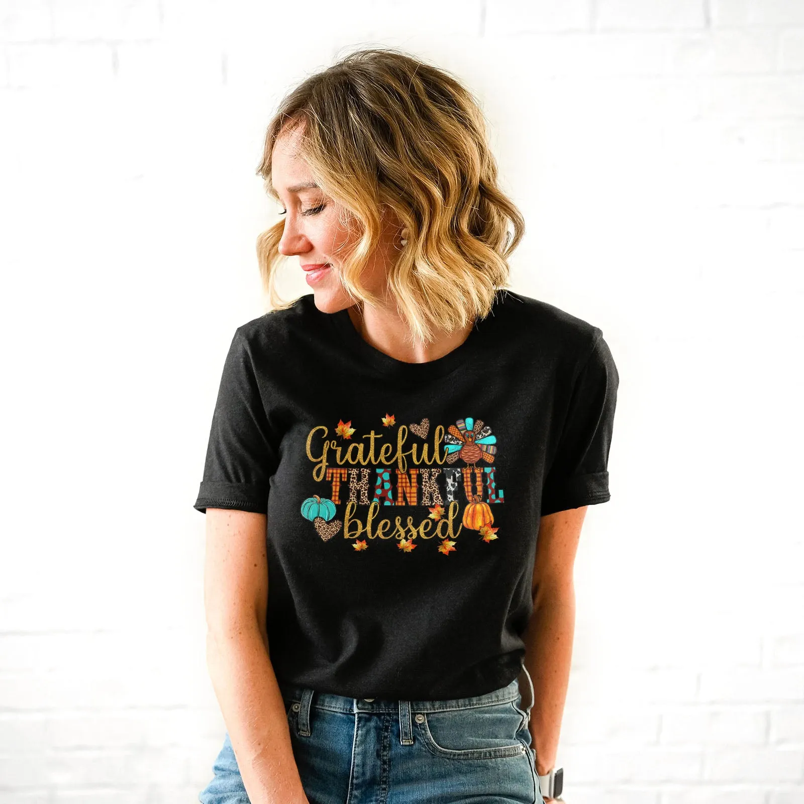 Grateful Thankful Blessed Thanksgiving Tee