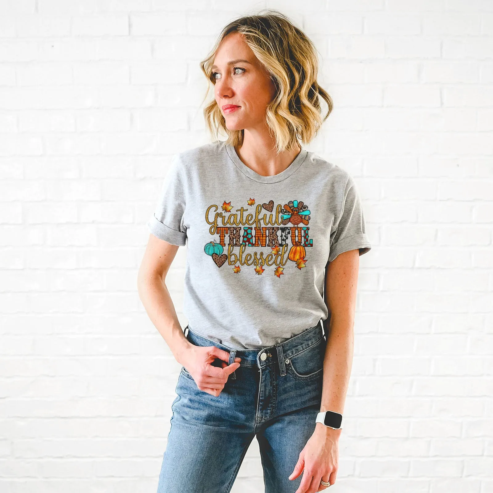 Grateful Thankful Blessed Thanksgiving Tee