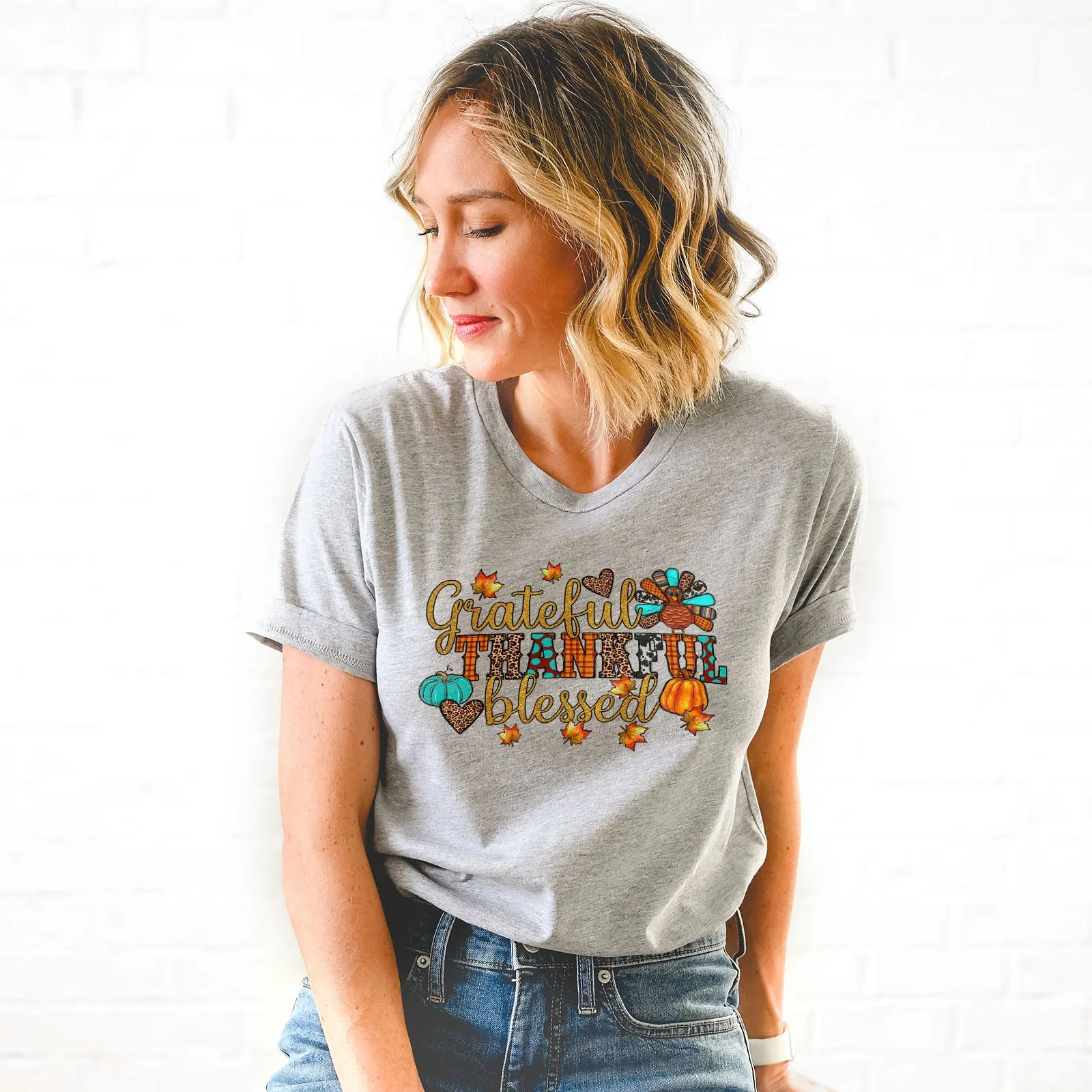 Grateful Thankful Blessed Thanksgiving Tee