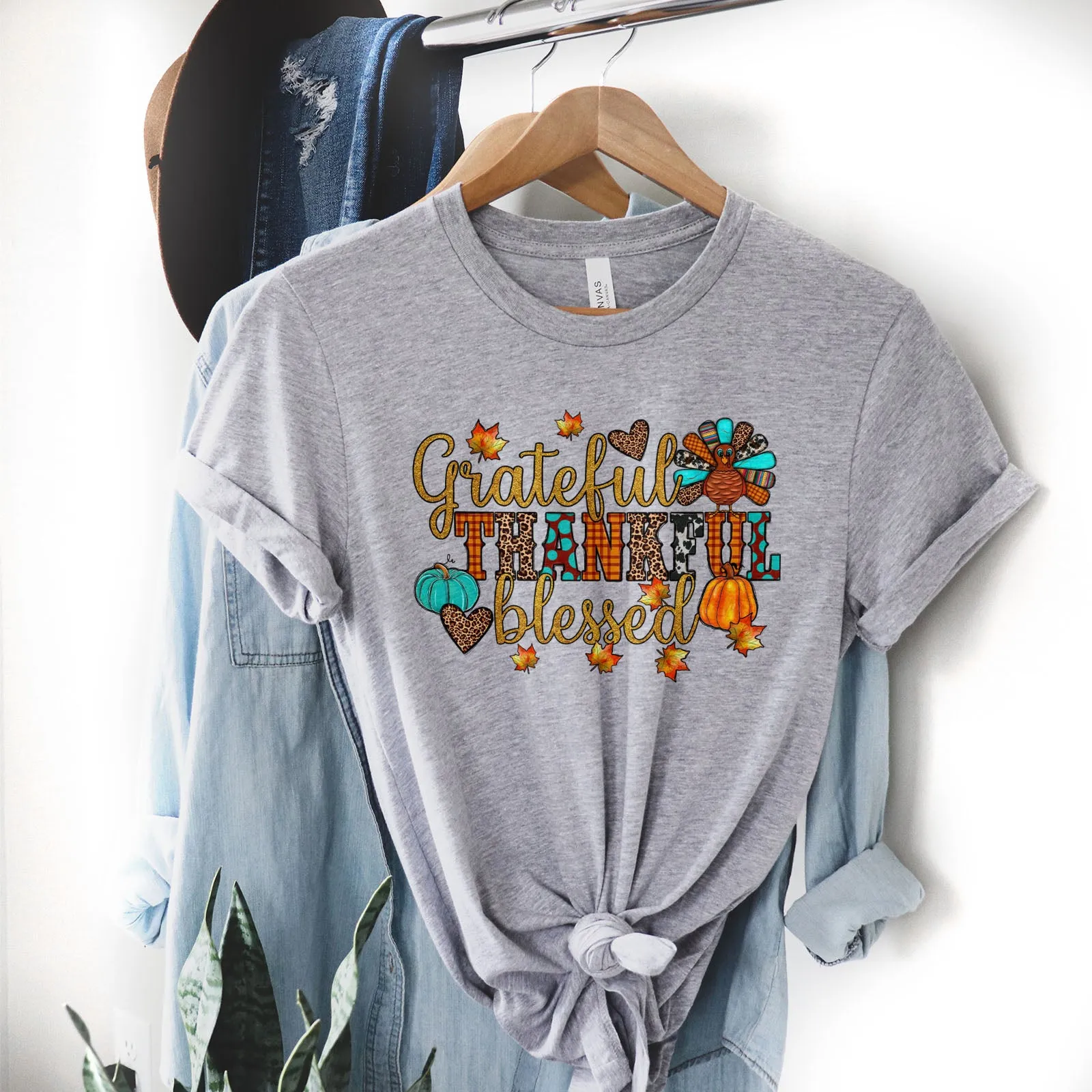 Grateful Thankful Blessed Thanksgiving Tee