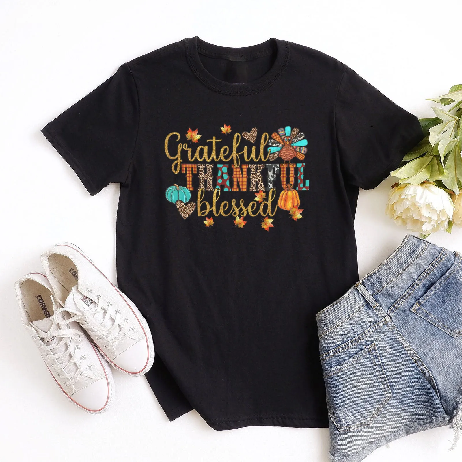 Grateful Thankful Blessed Thanksgiving Tee