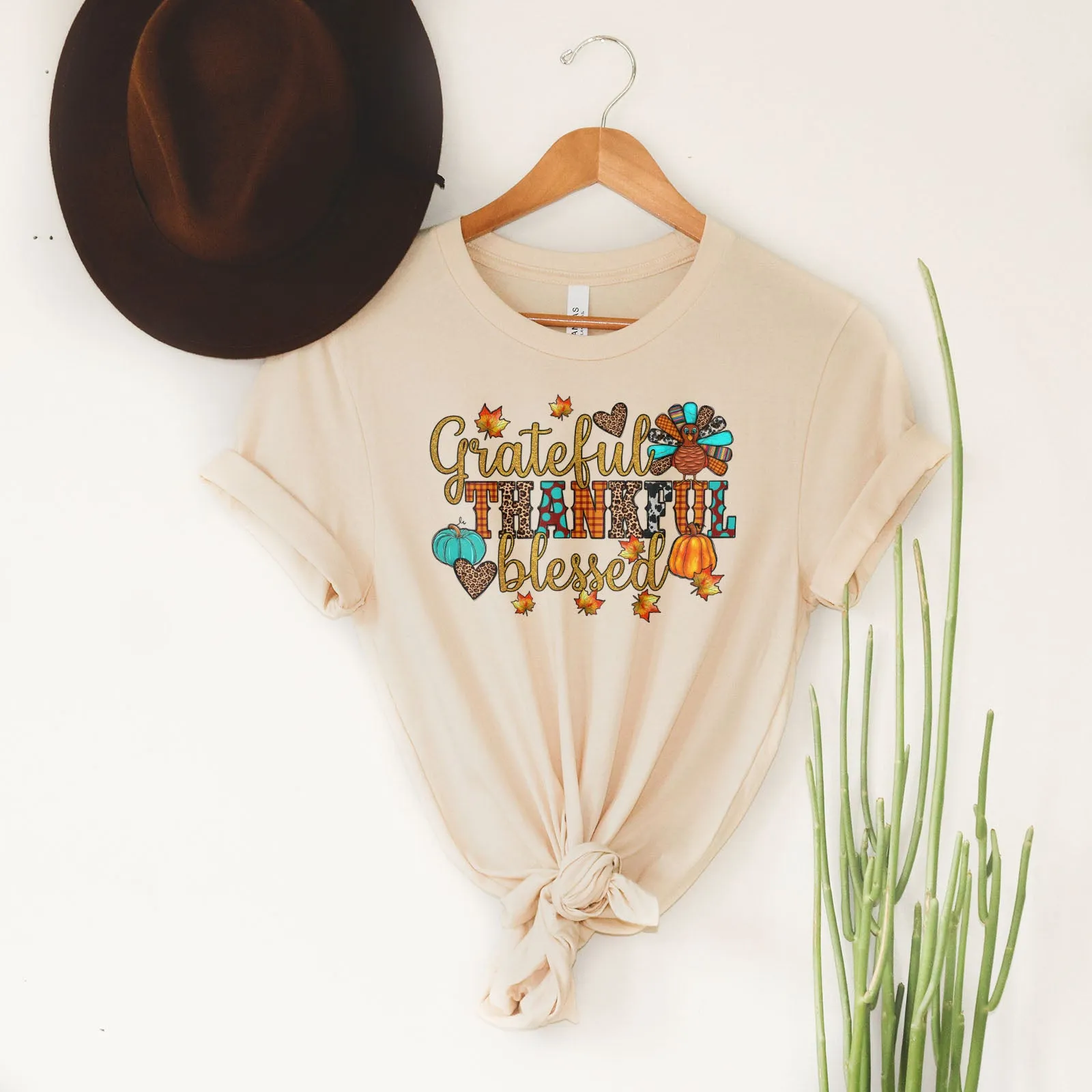Grateful Thankful Blessed Thanksgiving Tee