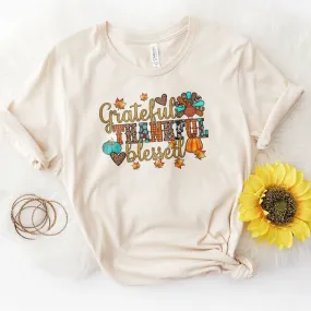 Grateful Thankful Blessed Thanksgiving Tee
