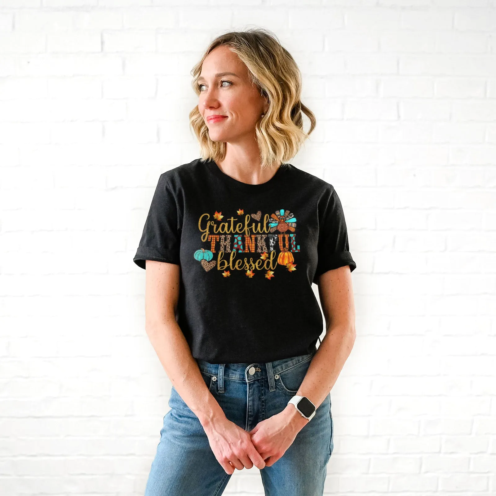 Grateful Thankful Blessed Thanksgiving Tee