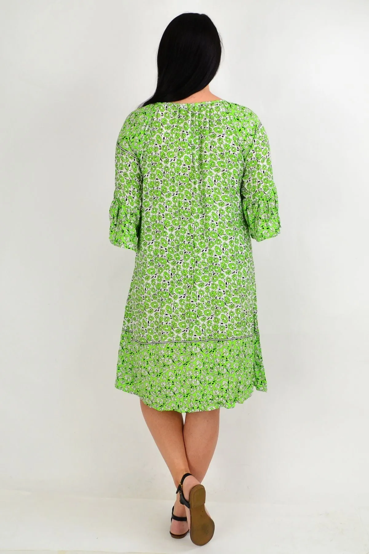 Green Daisy Crinkle Tie Tunic Dress