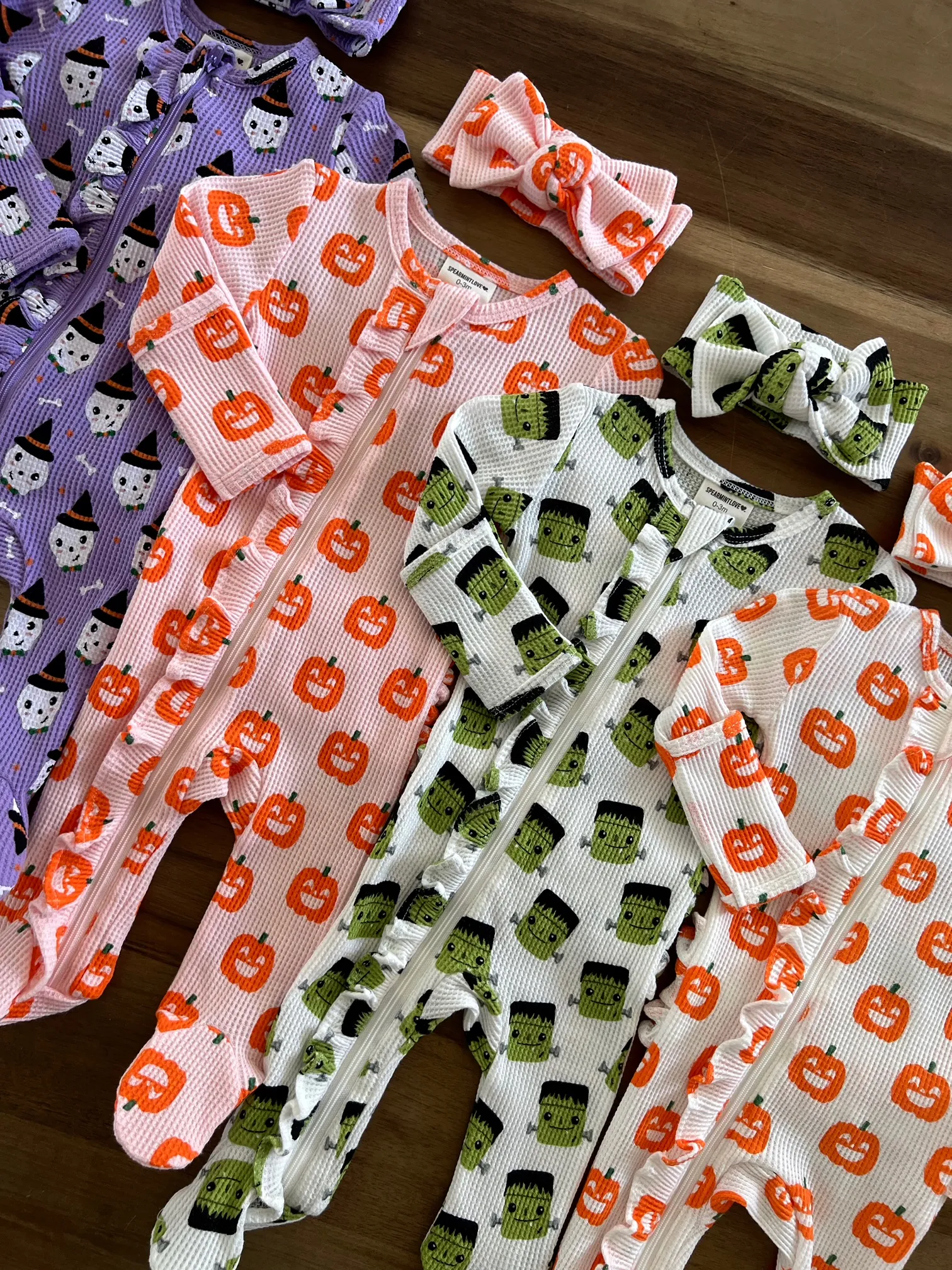 Halloween Monster Organic Waffle Ruffle Zip Footie