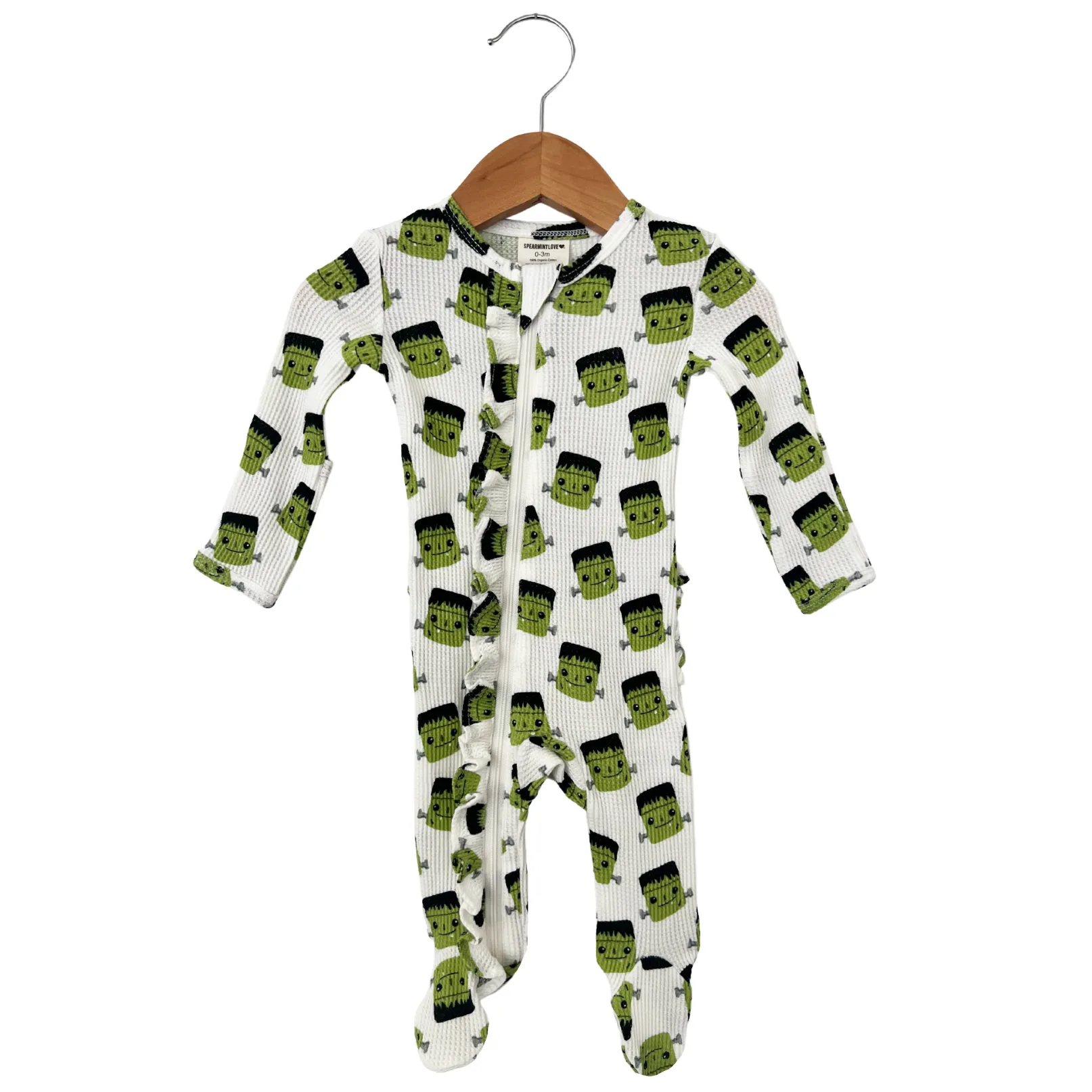 Halloween Monster Organic Waffle Ruffle Zip Footie