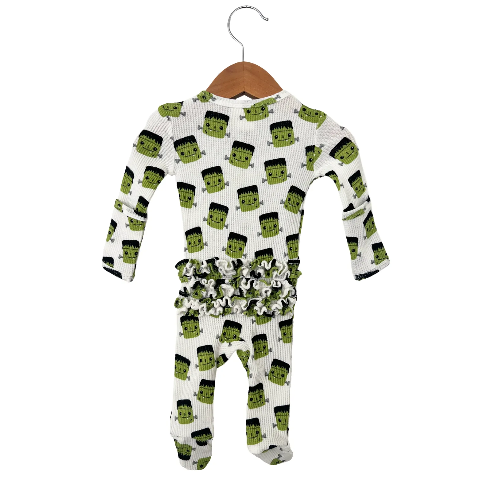 Halloween Monster Organic Waffle Ruffle Zip Footie