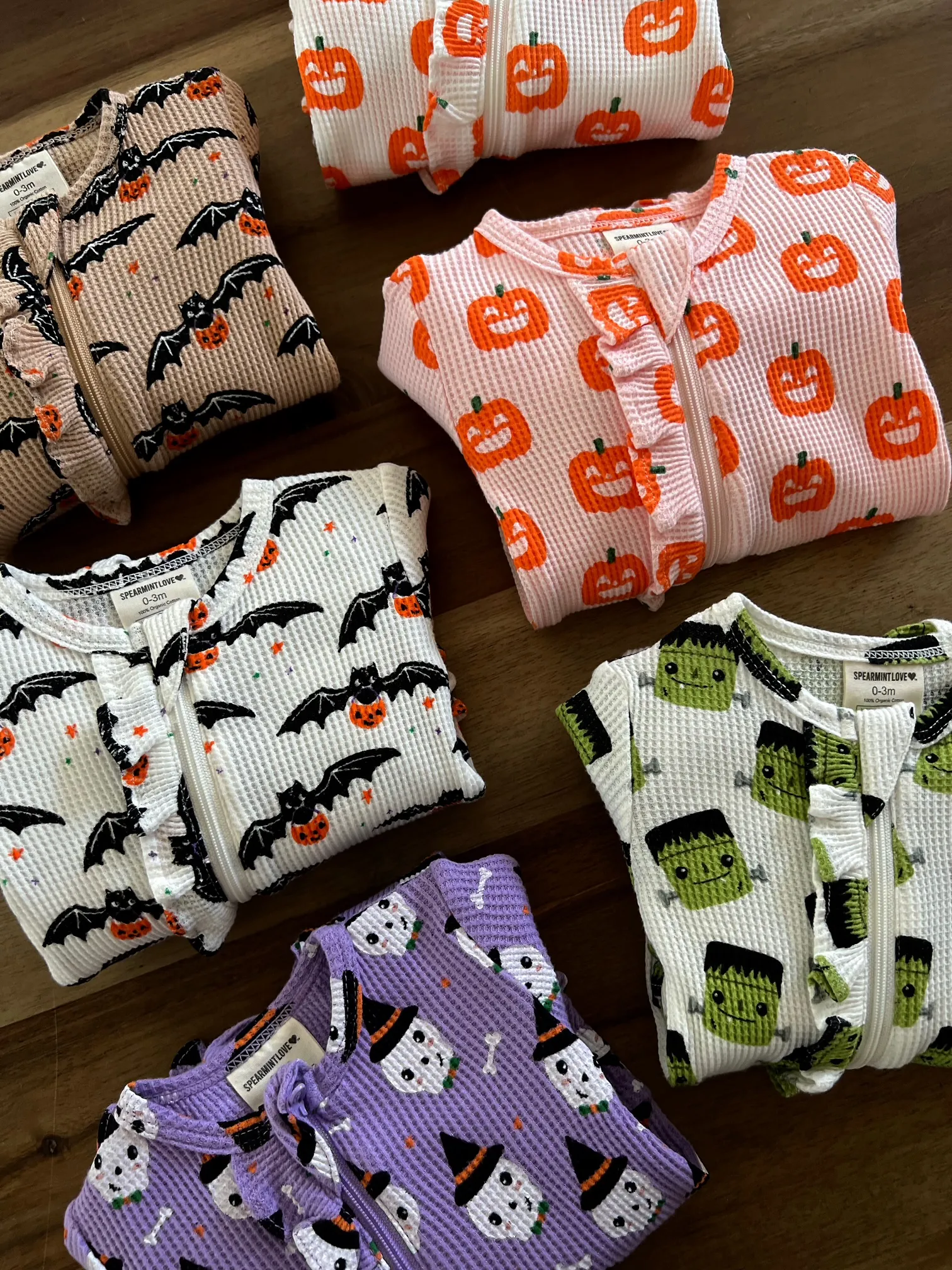 Halloween Monster Organic Waffle Ruffle Zip Footie