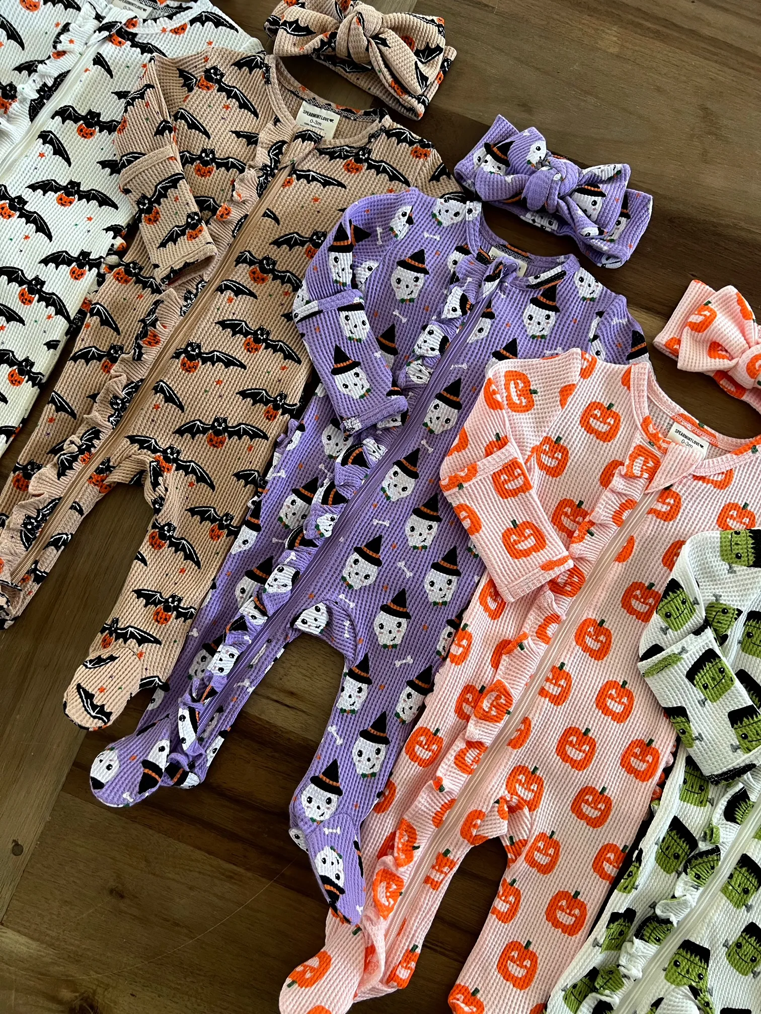 Halloween Monster Organic Waffle Ruffle Zip Footie