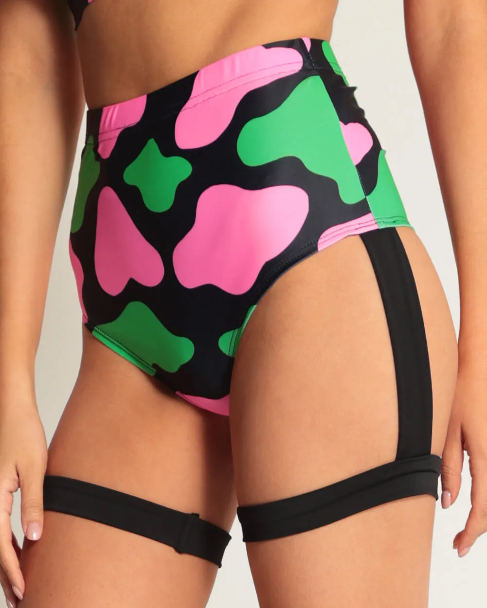 Hay There Cow Print Harness Booty Shorts
